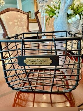 Hearth & Hand Black Wire Storage Basket with Brass Accent